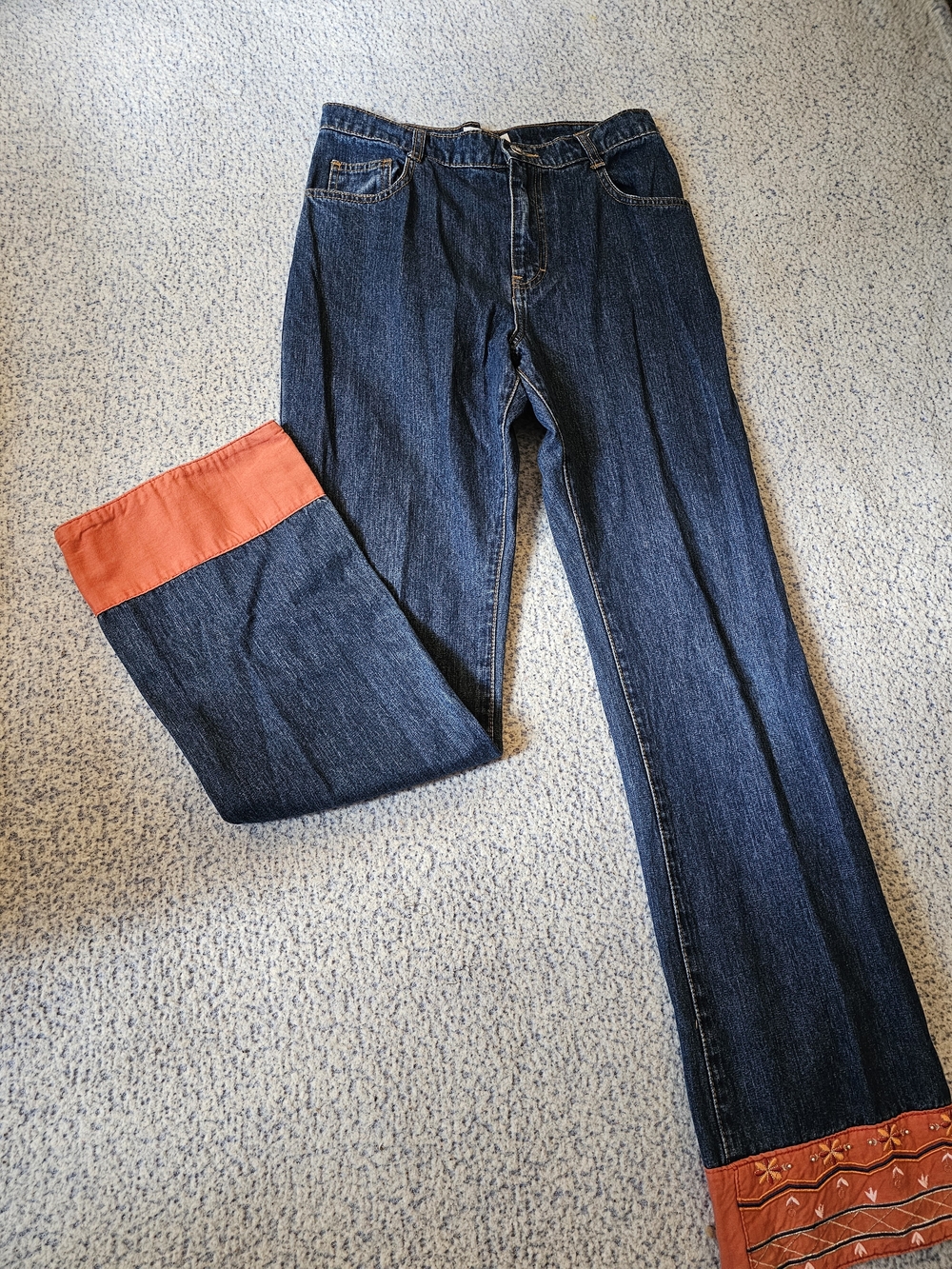 Dark Wash Vintage Jeans with Orange Hem Detail